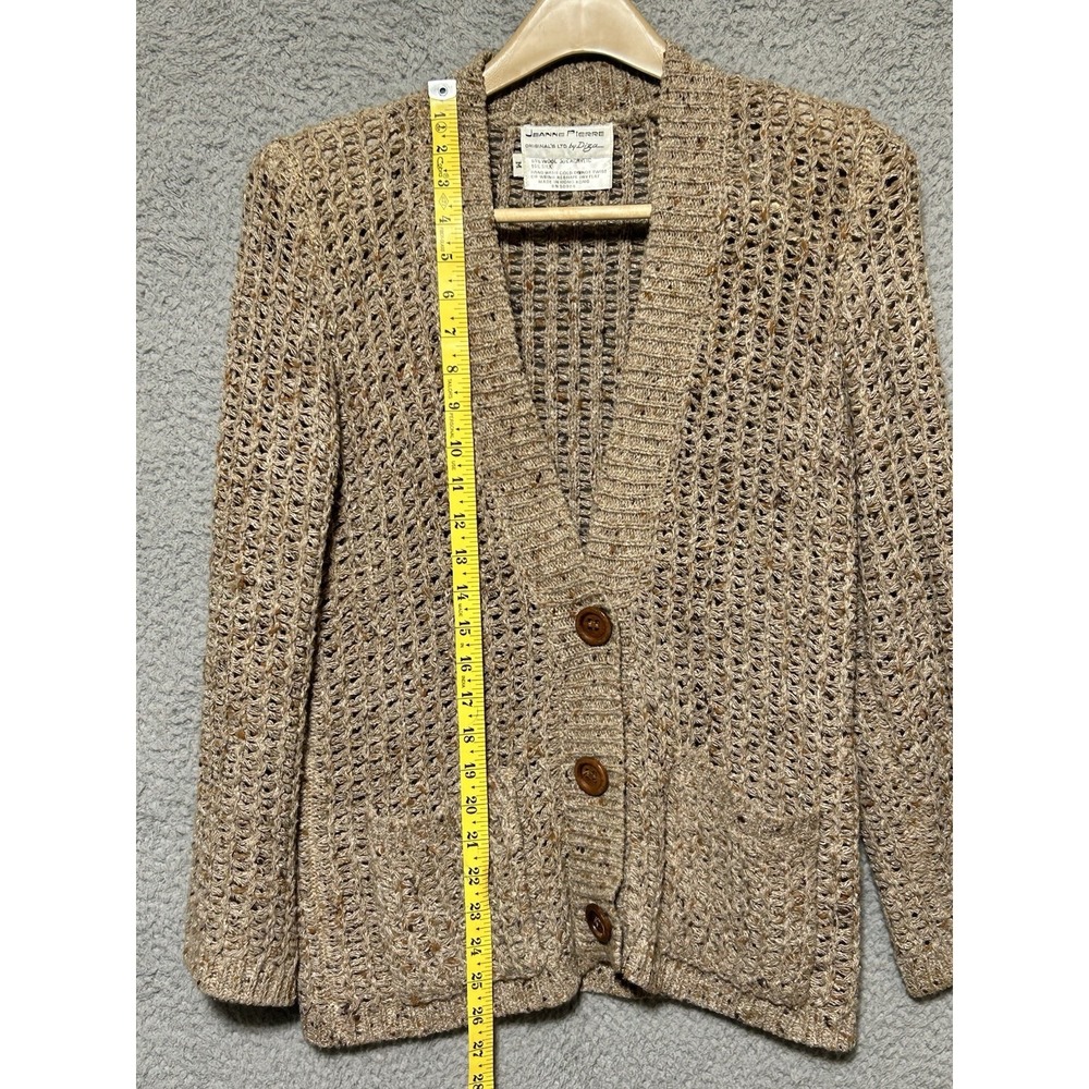 Vtg Jeanne Pierre Open Knit Crochet Cardigan Sweater Womens M Oatmeal Coastal - Picture 4 of 7